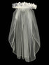 Lito Girls White 18 Inch Rhinestone Satin Flower Ribbon Comb Communion Veil - SophiasStyle.com